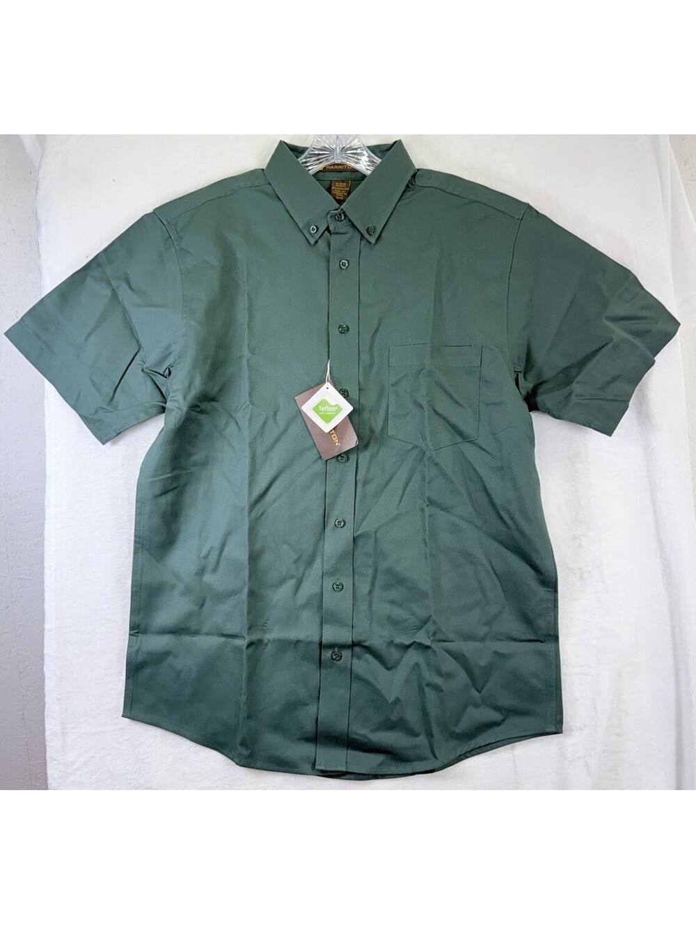 Harrington Shirt Medium Mens Green Short Sleeve Teflon 100% Cotton New NWT